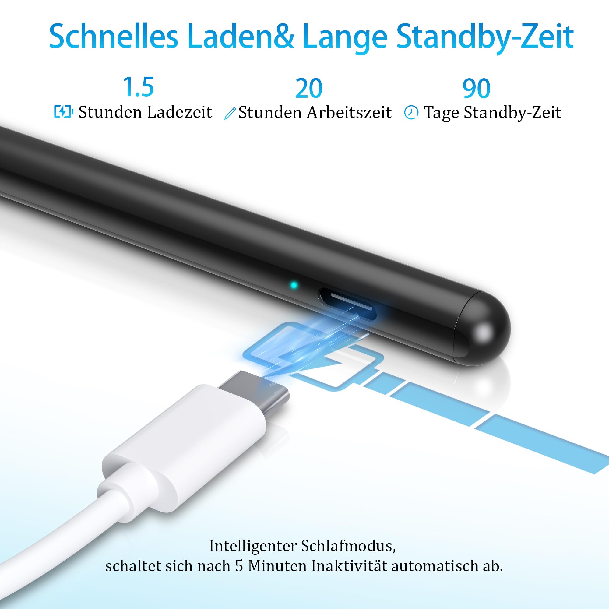 Penna Stilo per iPad 2018-2022, DARLYOR Stilo dell'iPad 2a Generazione con Rifiuto di Palmo, Sensibile all'inclinazione, Pennino Magnetico per iPad 6/7/8/9/10/Air 3/4/5/Mini 5/6/Pro 11/Pro12.9-Nero