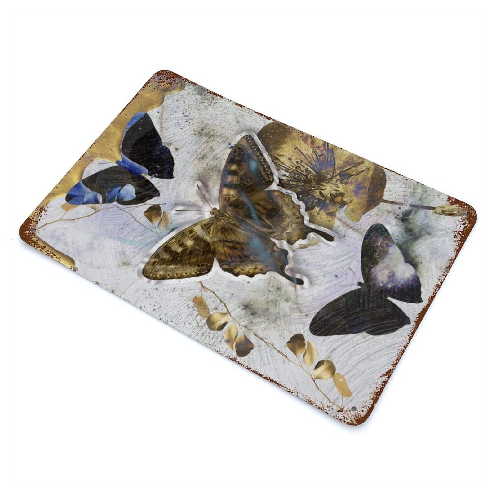 Golden Butterfly Effect Vintage Metal Tin Sign 11.8"x7.9", for Cafe, Home Bar And Lounge Decor, Vintage Wall Decor