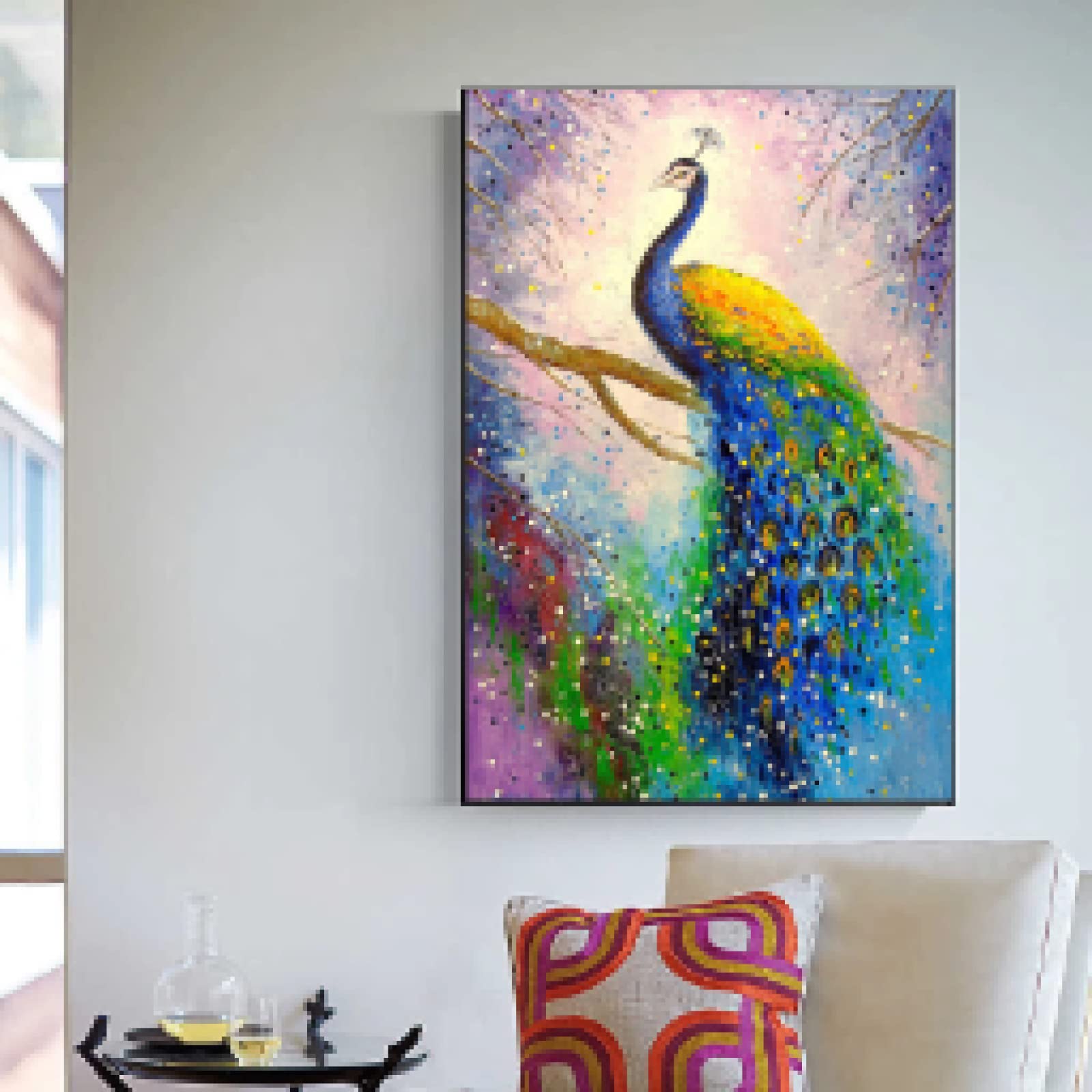 リビングルームの壁画垂直芸術の油絵玄関ホールのポーチ壁\r\r 掛け絵画（孔雀の絵 Amazon.co.jp: モダンでエレガントなカラフルな孔雀の芸術の絵画