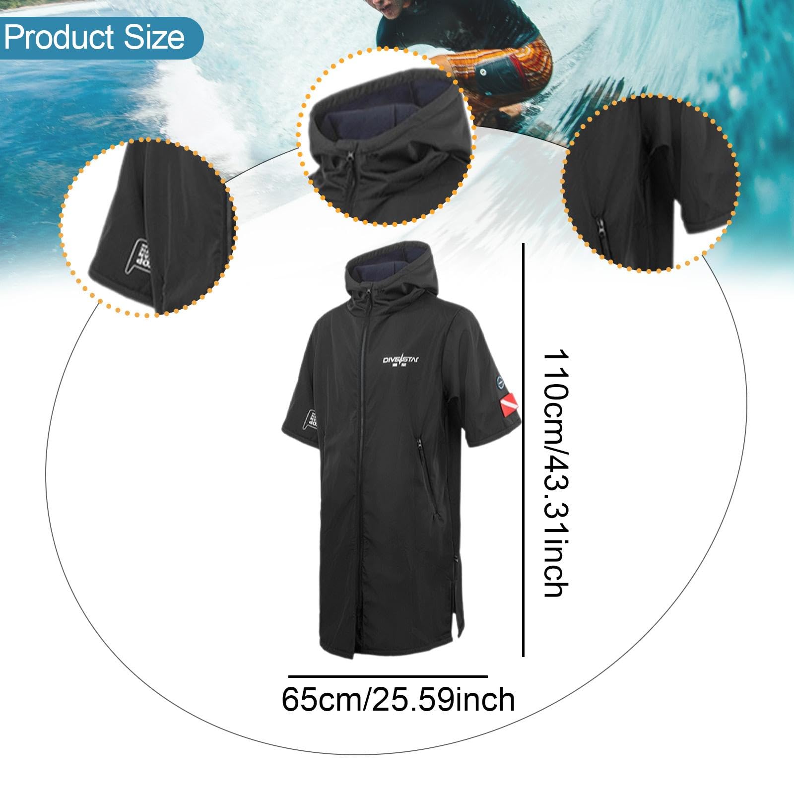 Parka de Bain Imperméable Coupe-Vent pour Surf, Vêtements de Plage avec Poches, Coupe-Vent pour Surf, Vêtements D'extérieur à Séchage Rapide,