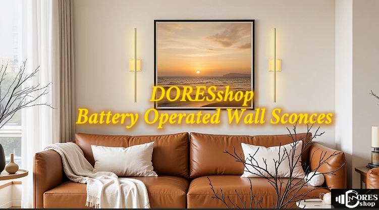 Image of DORESshop Battery Operated Wall Sconces Set of 2, Dimmable Battery Wall Sconce with Remote Control, Gold 350Rotate Rechargeable Sconces, 28.1 Inch Wireless Wall Lights for Bedroom, Living Room