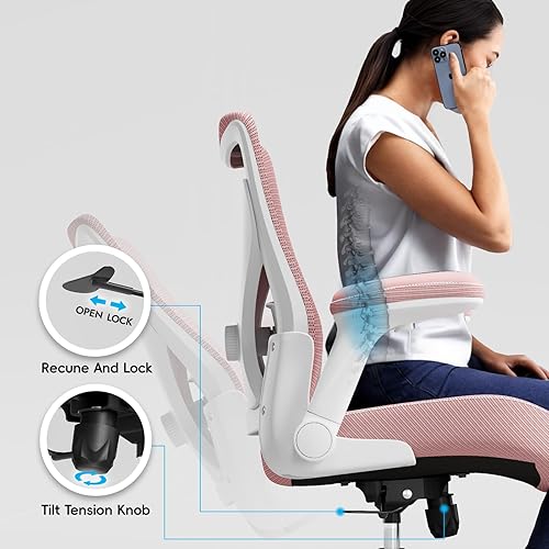 Miniatura 7 de Silla de Oficina para Casa Ergonómica - Silla de Escritorio en Forma de X para Computadora de Malla con Cuero de PU, Soporte Lumbar Ajustable -