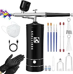 Kit de aerógrafo com compressor, pistola de aerografia de alta pressão 48PSI sem entupimento com bicos de 0,2/0,3/0,5 mm, aerógrafo portátil para arte de unhas, decoração de bolo, pintura