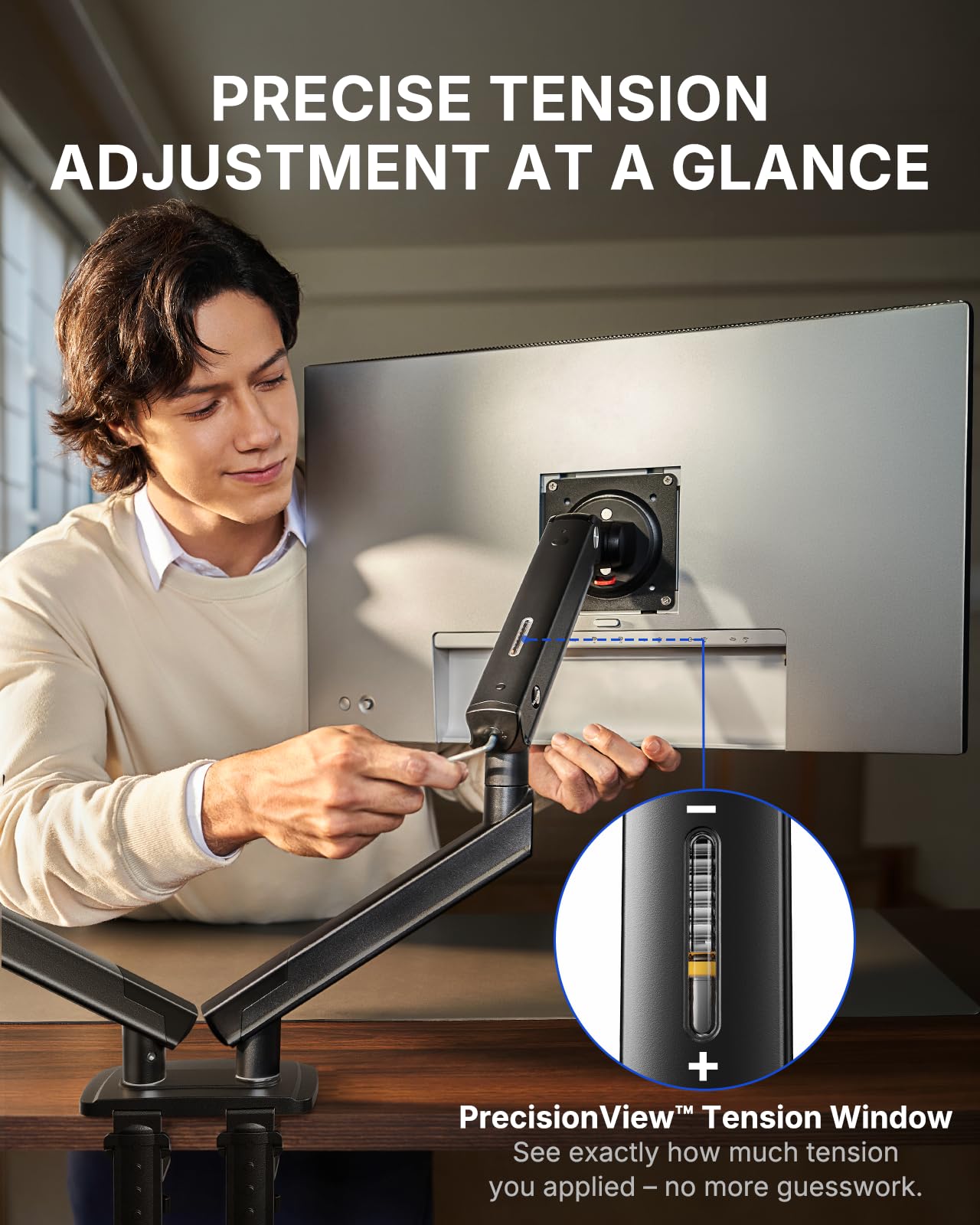 HUANUO uchwyt na 2 monitory 13–32 cale, uchwyt na ekran z mechanizmem MechaSpring do 9 kg, uchwyt na monitor FlowLift Pro (nachelanie/wychylanie/rotacja) do montażu bez narzędzi VESA 75/100 mm, do