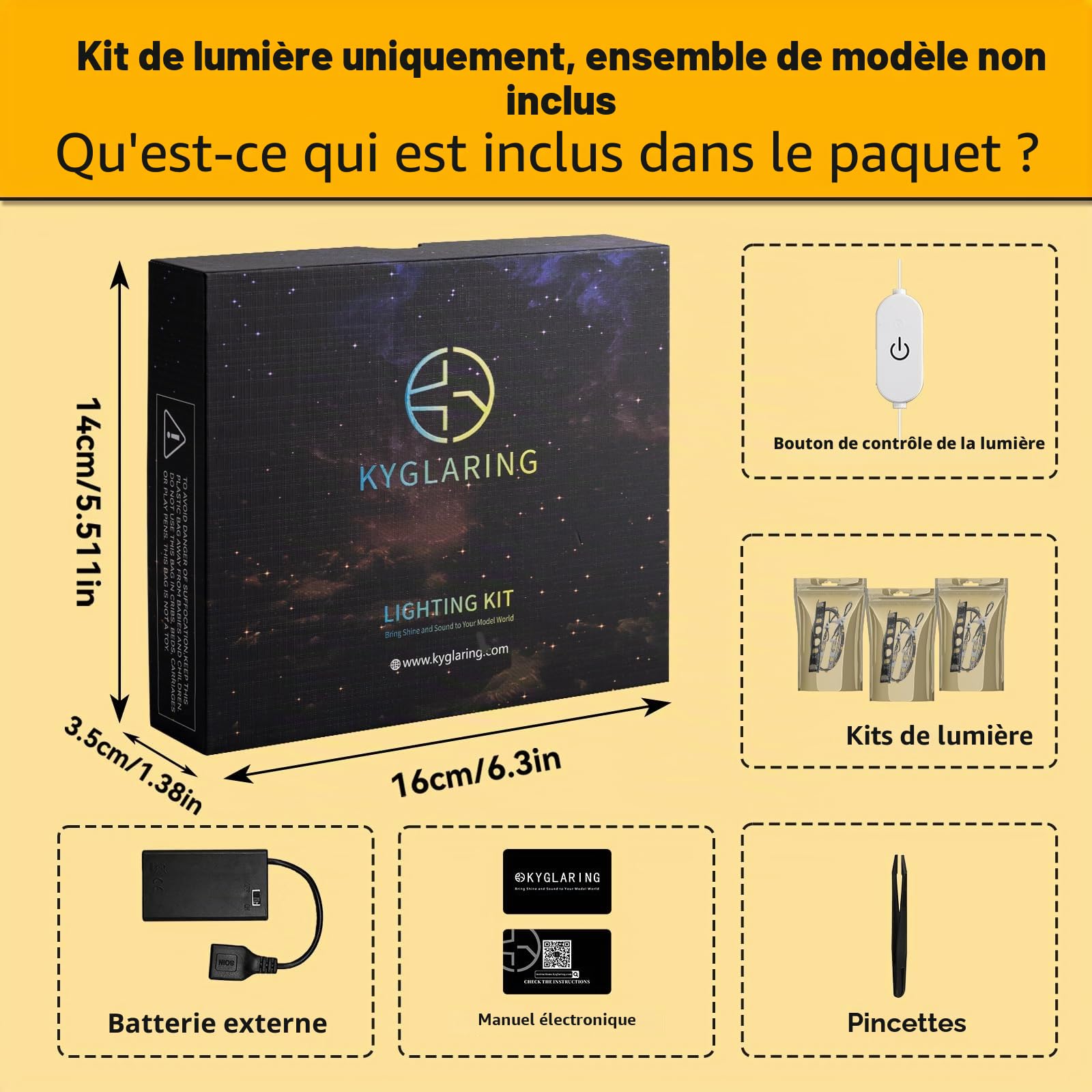 Kyglaring Kit d'Éclairage à LED Compatible avec Lego Technic Voiture Porsche 911 GT3 R Rexy AO Racing 42224 Blocs de Construction, Version Tactile (Pas de modèle)