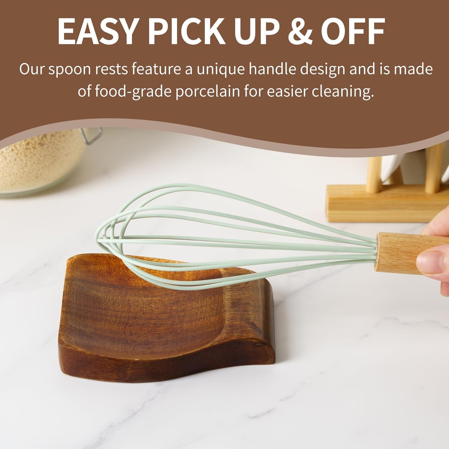 Acacia Wood Spoon Rest Spoon Holder for Stove Top, Utensil Holder for Ktichen Counter, Spatula, Ladles, Forks, Tongs, Short
