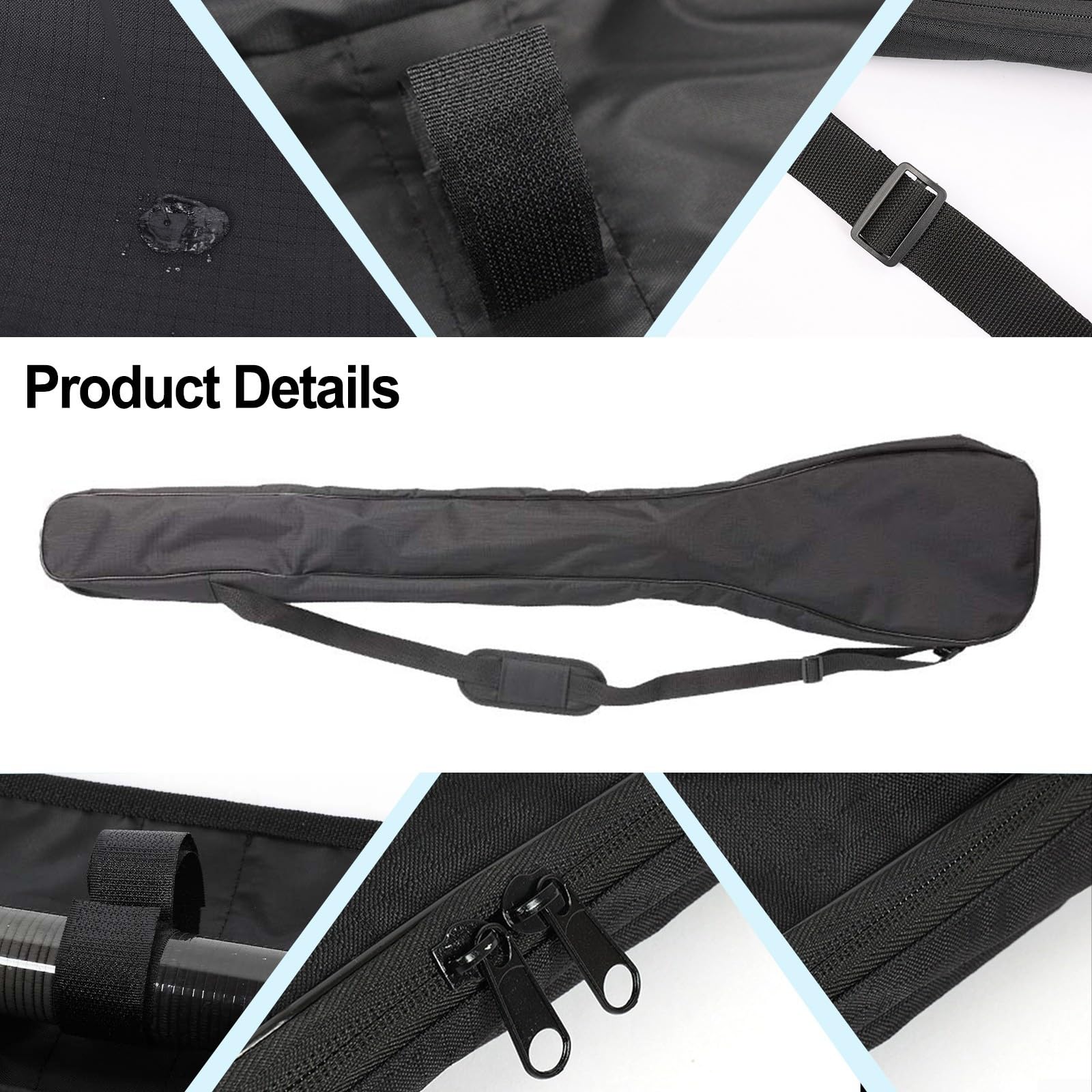 Verdickte, wasserdichte Tasche für Paddel, Kohlefaser, 130 x 25 x 7 cm, gepolsterter Schultergurt, plus für Tasche, Schwarz