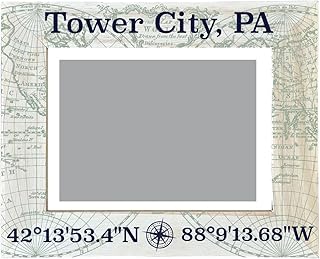 R and R Imports Tower City Pennsylvania Souvenir Wooden Photo Frame Compass Coordinates Design Matted to 4 x 6