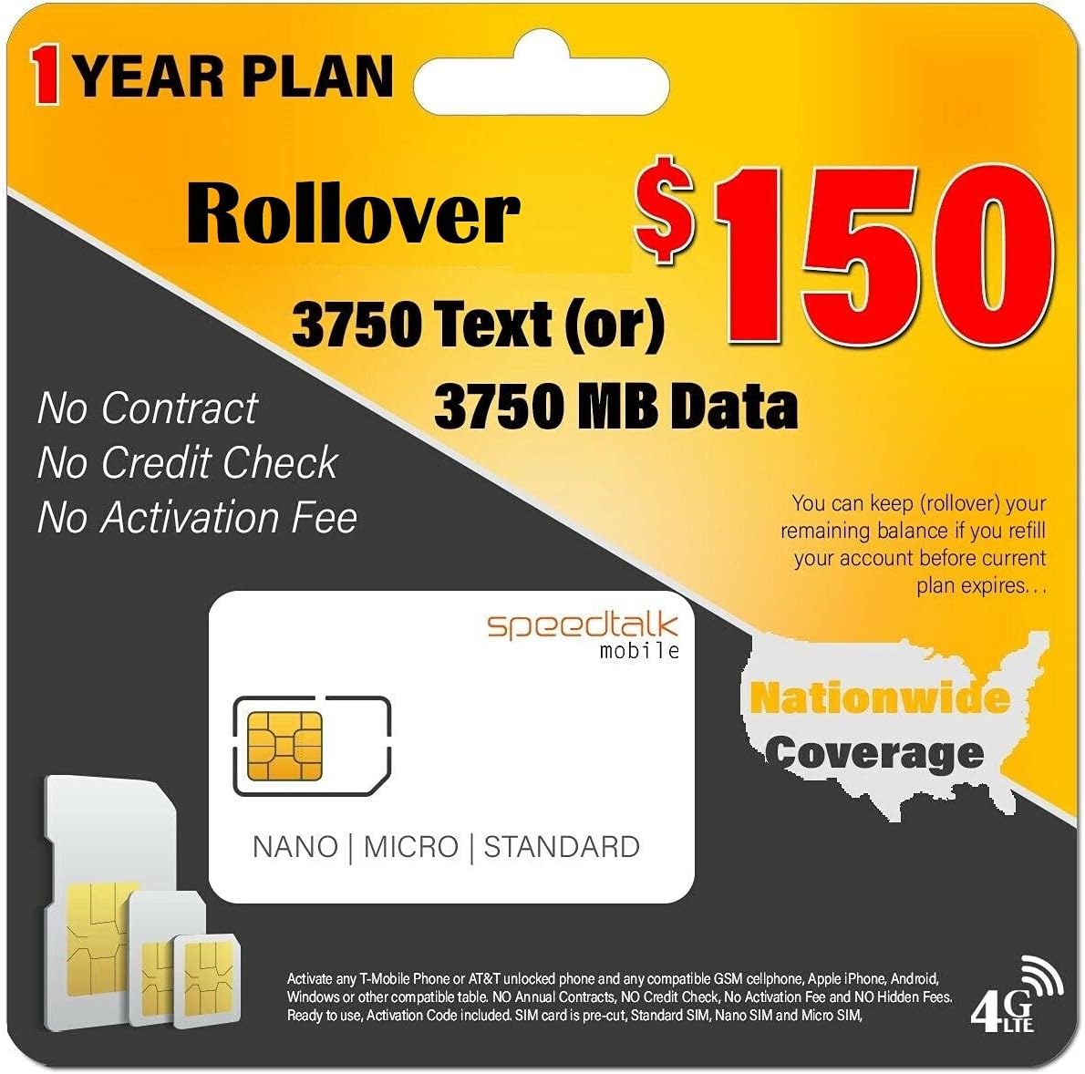 SpeedTalk Mobile Tracker SIM Card for 5G 4G LTE GPS Tracking Devices 150 Preloaded