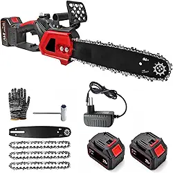 Mini Motosserra Elétrica 12", Recarregável 21V 2 Baterias de 4,0 Ah,Motoserra Portatil a Bateria,Serra Eletrica para Poda de Galhos