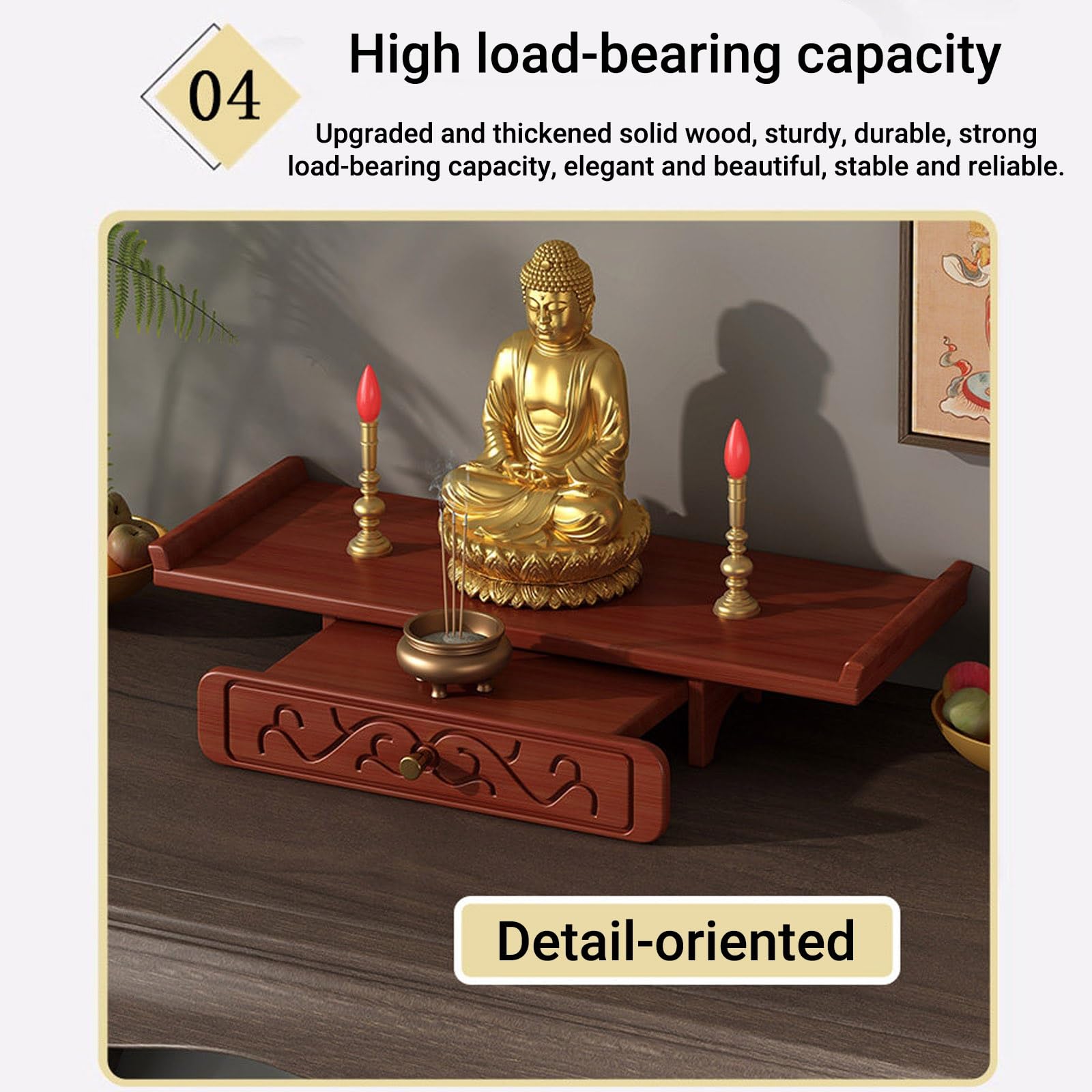 Estante flotante de madera maciza para montaje en pared con bandeja extraíble, bordes elevados para mayor seguridad, mesa de meditación Zen