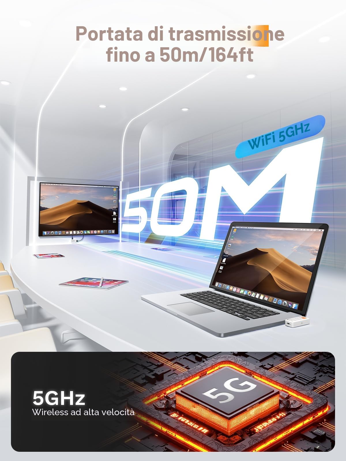 Lemorele Trasmettitore e ricevitore wireless USB C, 50M Plug&Play 5G HDMI trasmissione senza fili per lo streaming di video e audio da USB-C i-Phone/Tablet a monitor/proiettore