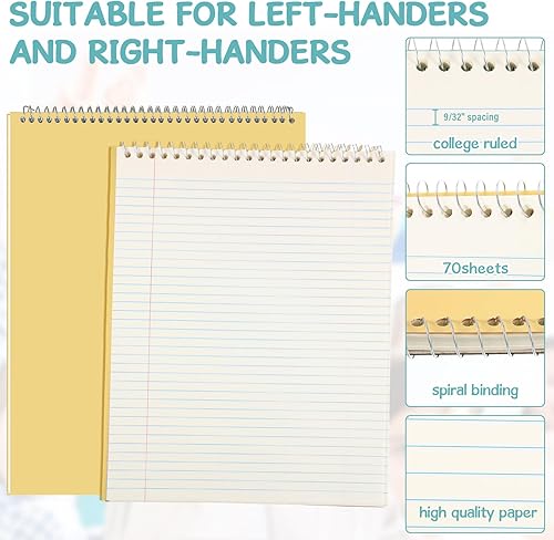 Miniatura 3 de Maitys 12 piezas de 8.5 x 11 pulgadas, libro de esteno en espiral, papel blanco con rayas universitarias, 70 hojasbloc, cubiertas de colores pastel