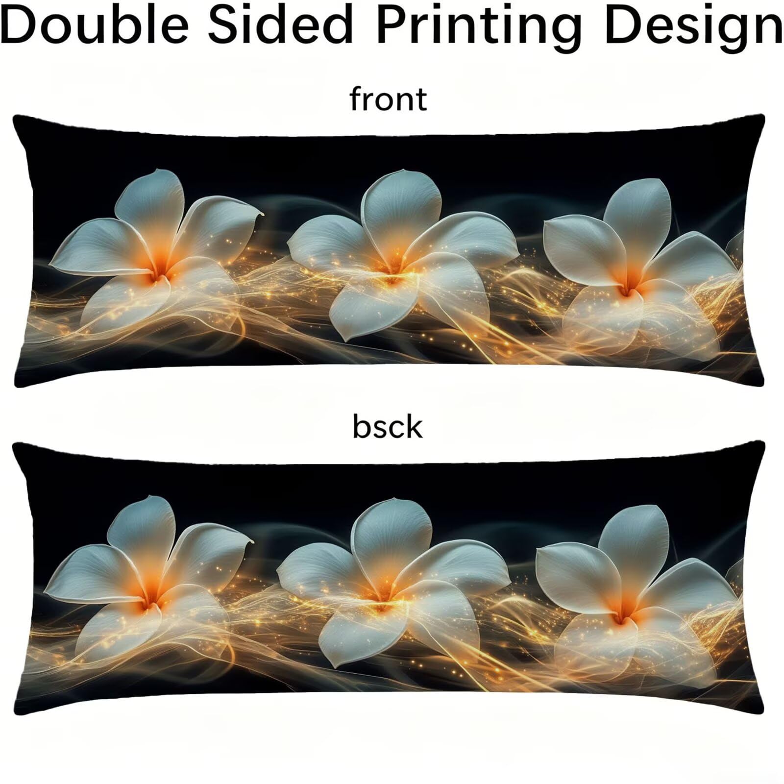 Funda de Almohada 60 x 180 cm Flores Protector Almohada 180 cm con Cremallera Invisible, Lino Durable y Transpirable Pillow Case Pétalo Impresión a Doble Cara para Cama, Sofá y Dormitorio dg-425