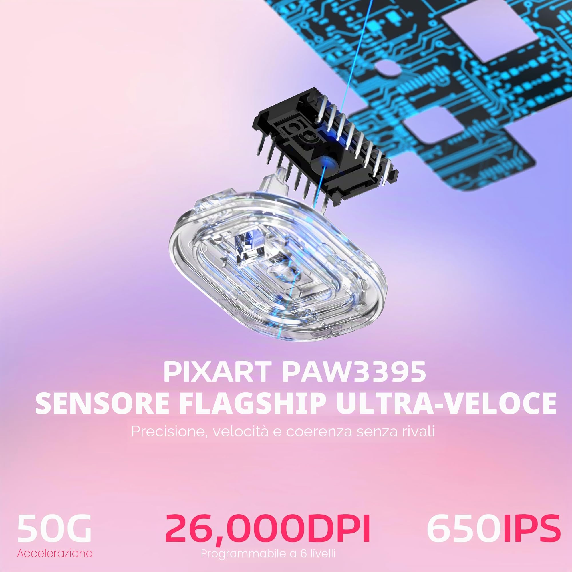 VGN GAMEPOWER ATTACK SHARK X3 SUPERLIGHT Mouse Gaming Wireless, 49g Ultraleggero Mouse da Gioco, PixArt PAW3395, 26000DPI, 2.4G/Bluetooth/Cablato, Mouse Grip Tape, Durata Batteria 200Hrs, Bacca Rossa