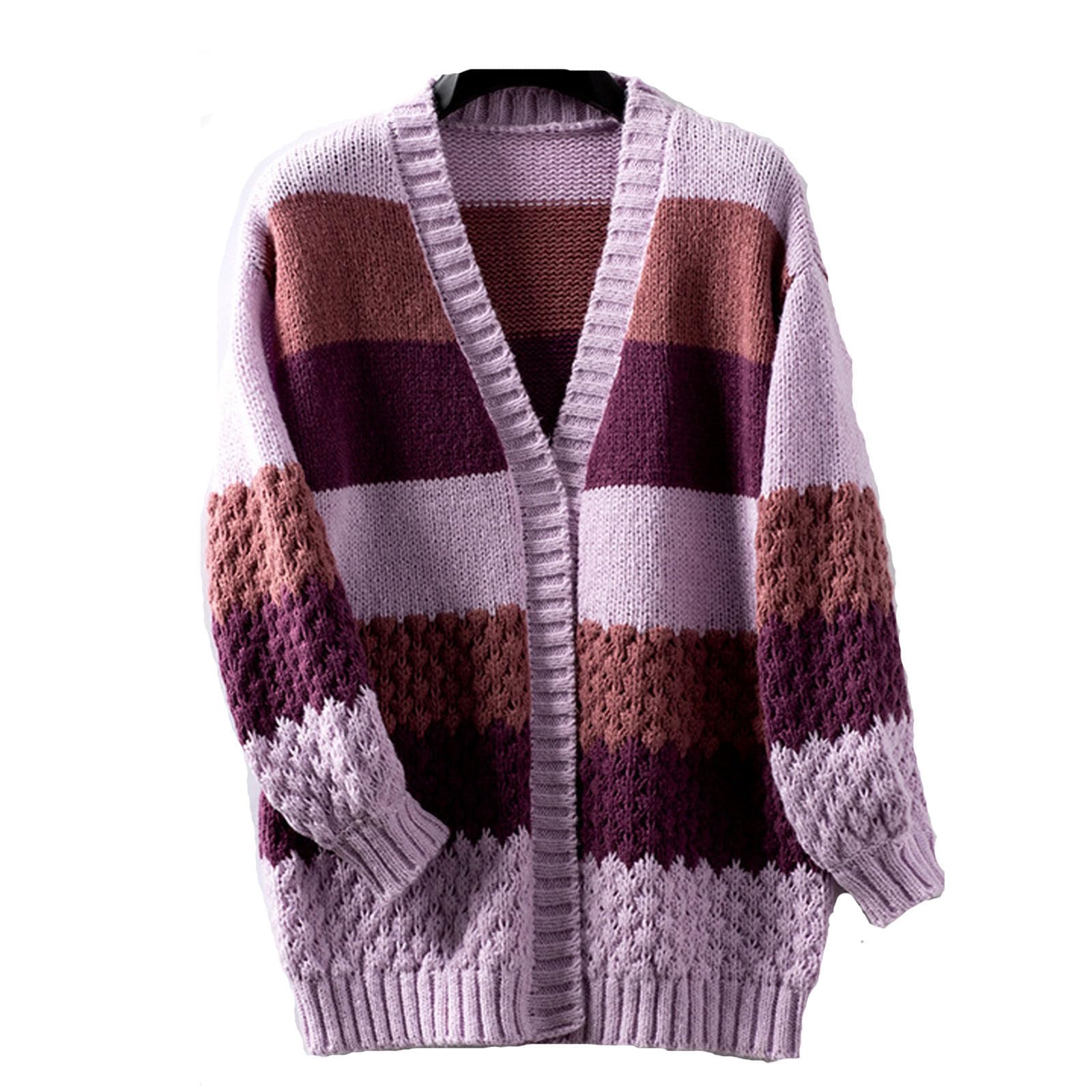 JASCLS Women's Long Sleeve Color Block Chunky Cable Knitted Oversized Sweater Cardigans for Women