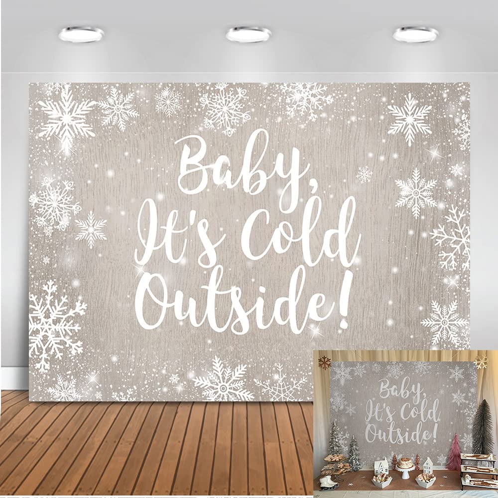 Mocsicka Winter Baby Shower Backdrop Baby It's Cold Outside Party Decorations Banner 7x5ft Winter Wonderland Christmas Baby Shower Photography