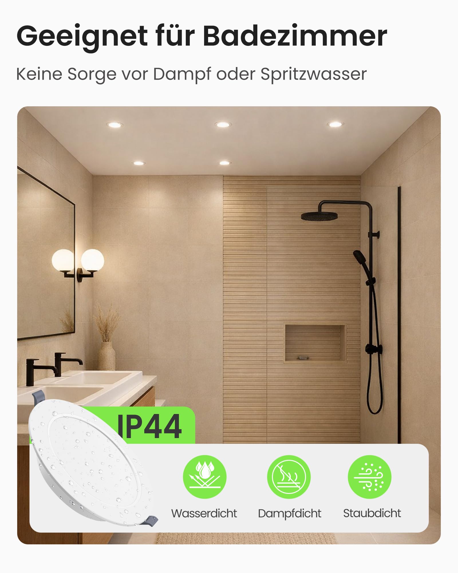 ALUSSO® LED Einbaustrahler 230V Ultra Flach 9W 690LM LED Spots Badezimmer, 3000K Warmweiß Deckenspots IP44 Einbauleuchten für Wohnzimmer Küche, Durchmesser 145MM, Lochmaß 120-130MM, 6er Set