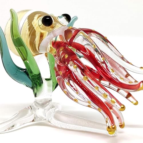 Miniatura 13 de Figuras miniatura de animales marinos con algas marinas, animales soplados a mano, arte coleccionable para decorar (tiburón oscuro con algas marinas)