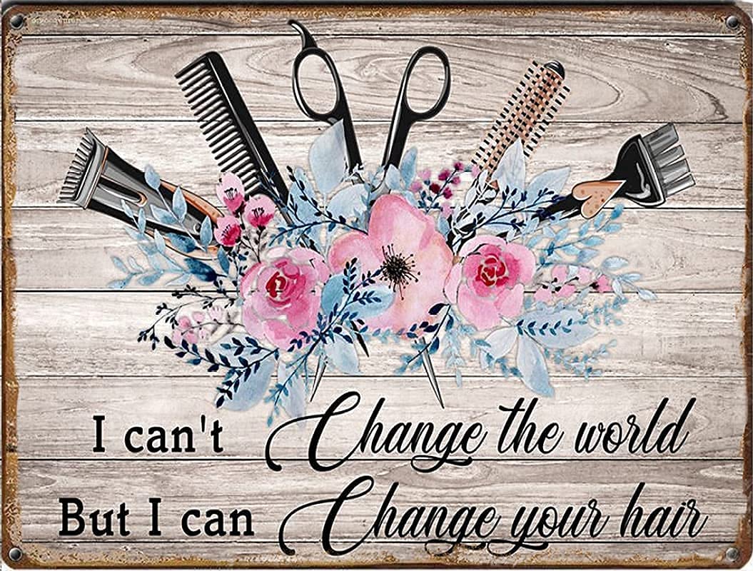 Rifosa A15 12"X16" Vintage Metal Tin Sign I Can't Change The World I Can Change Your Hair Tin Sign Hairdresser Hairstylist Wall Decor