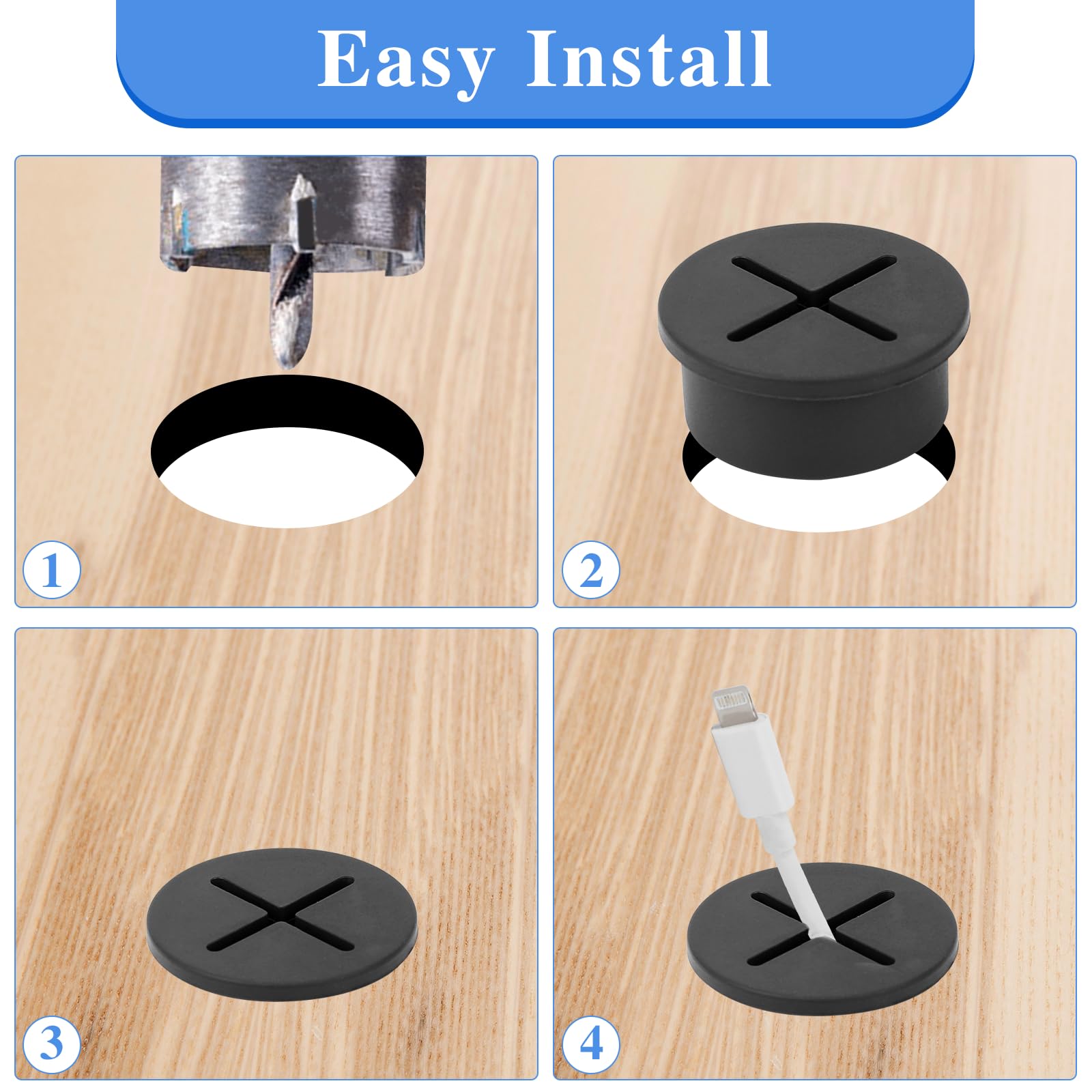 8 Pasacables De Silicona Flexible De 25 Mm Para Escritorio