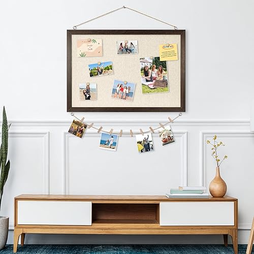 Vista 52 de DOLLAR BOSS - Tablero de corcho negro con lino de doble cara de 16 x 12 pulgadas, para paredes, marco de madera, para colgar, tablero de corcho