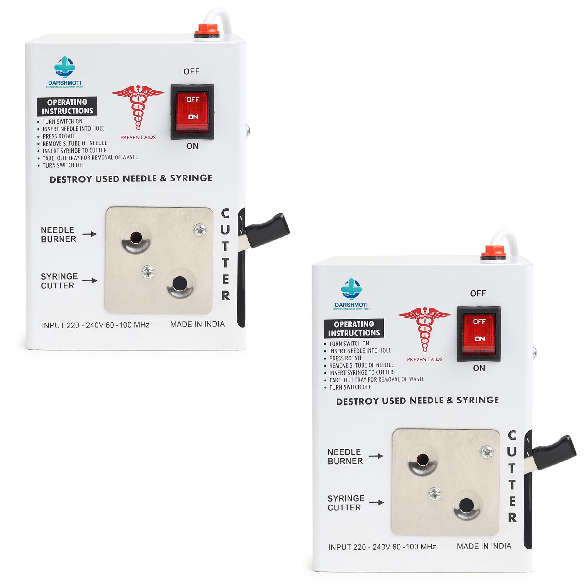 Sponsored Ad - DARSHMOTI® Needle Syringe Destroyer Electric, Needle Destroyer Machine for Hospital & Laboratory, Shock Proof Metal Body Mechanism, Low Power Consumption, On/Off Switch, White (Pack of 2)