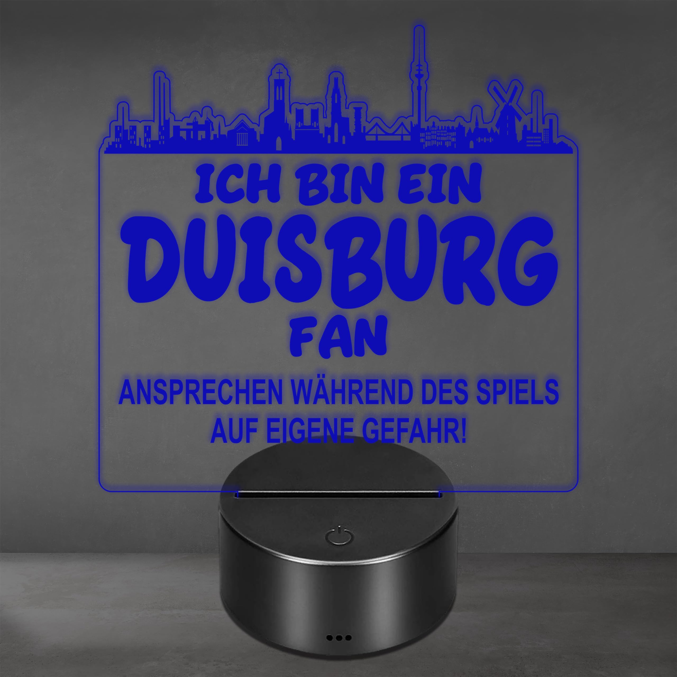 Lieblingsmensch Duisburg Fan Fußball LED Nachtlicht – 3D Skyline Design „Ansprechen auf eigene Gefahr“ – RGB Farbwechsel mit Fernbedienung & Touch – Stimmungslicht für die Man Cave – 19x23cm