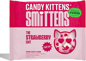 Candy Kittens Smittens The Strawberry Edit Fruity Candy Vegan Sweets   Strawberry, Blackcurrant, Raspberry & A a , Dairy-Free, Gluten-Free Vegan Candies for All, Party Snack, Sweet Hamper, 130g 1 Pack