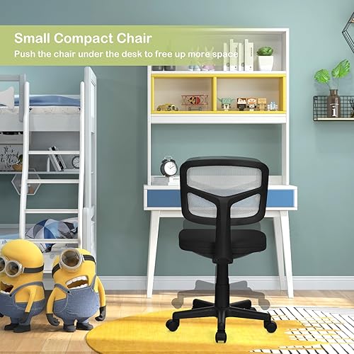 Miniatura 8 de Giantex Silla de escritorio para niños, silla de computadora de malla con respaldo bajo, silla de oficina ergonómica sin brazos con altura
