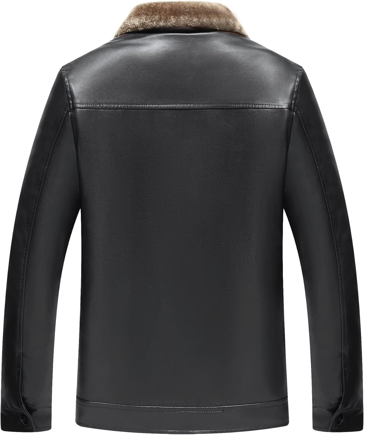 Lu's Chic Men's Sherpa Lined Faux Leather Jacket Zip Up Fleece Trucker Winter Slim Fit Fur Collar Bomber Jackets & Coats