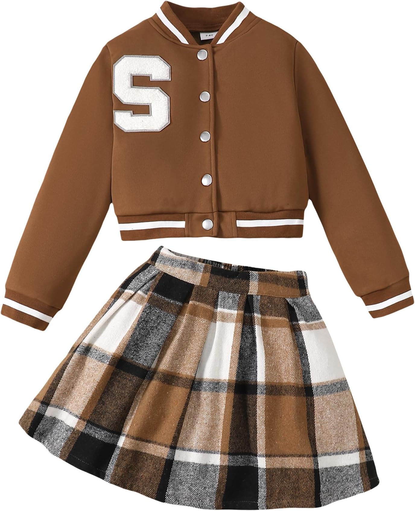 Girls 2 Piece Outfits Skirt Set Button up Jacket Sweatshirt and Pleated Mini Skirts Fall Winter Clothes Size 7-14Y
