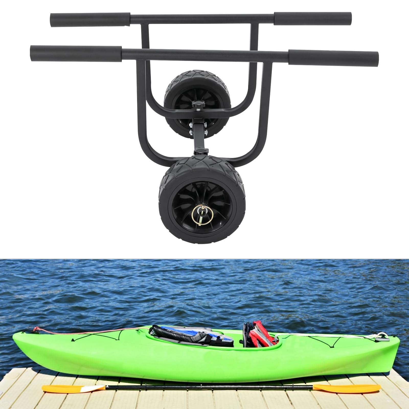 YIYIBYUS Kayak Canoe Boat Carrier Rack Heavy-Duty Aluminum Kayak Cart, Dolly Trailer Trolley Transport Cart Wheel 220.46lbs Weight Capacity, Canoe Trolley for Kayak and Canoe Black