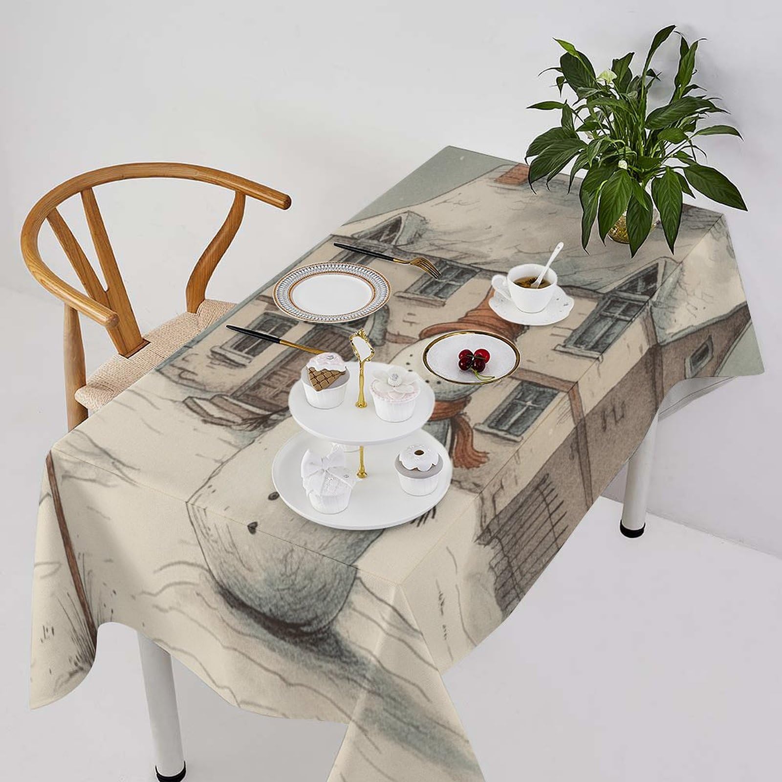 Nappe rectangulaire bonhomme de neige imprimée et lavable pour la décoration de cuisine