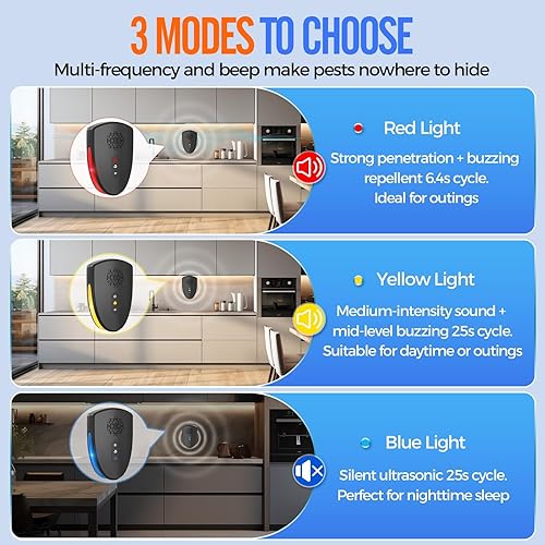 Miniatura 4 de Repelente ultrasónico de plagas, repelente de mosquitos mejorado 2025, repelente electrónico de roedores en interiores, control de plagas para