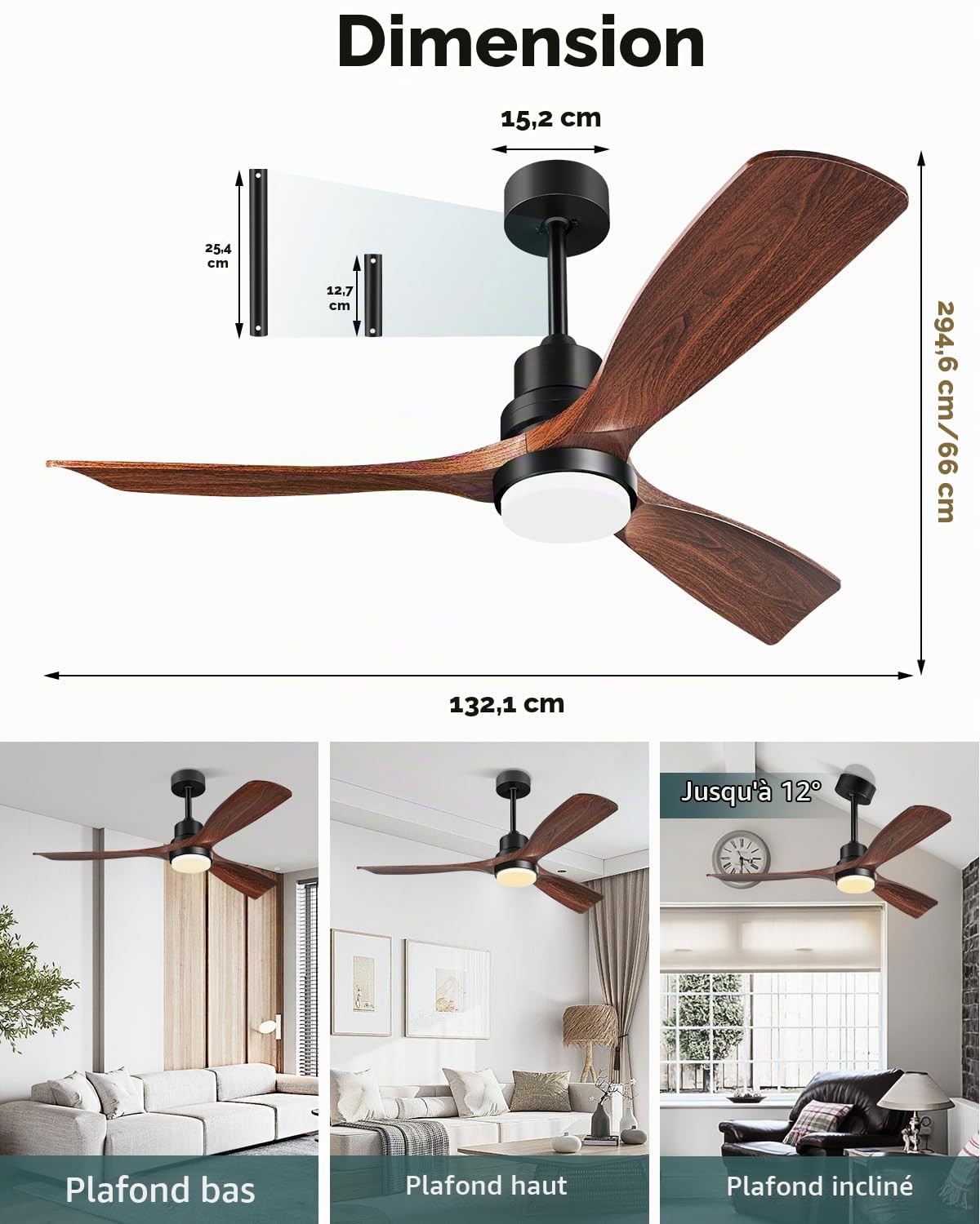 Ventilateur de plafond avec lumière et commande moteur CC silencieux 3