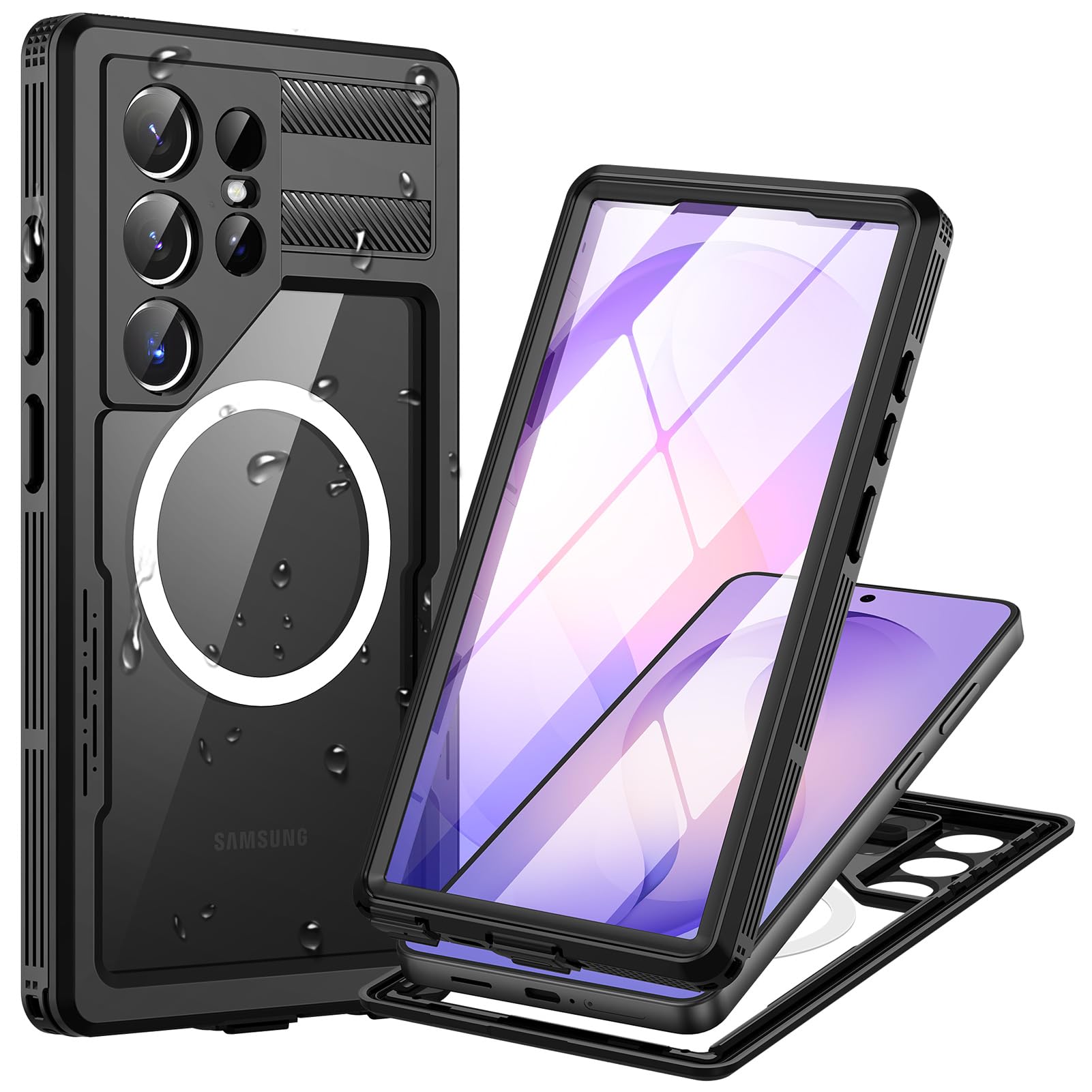 für Samsung Galaxy S26 Ultra 5G Hülle Wasserdicht Kompatibel mit Magsafe, HandyHülle S26 Ultra IP68 wasserdichte 360 Schutzhülle,Stoßfest Outdoor Panzerhülle mit Displayschutz,Schwarz