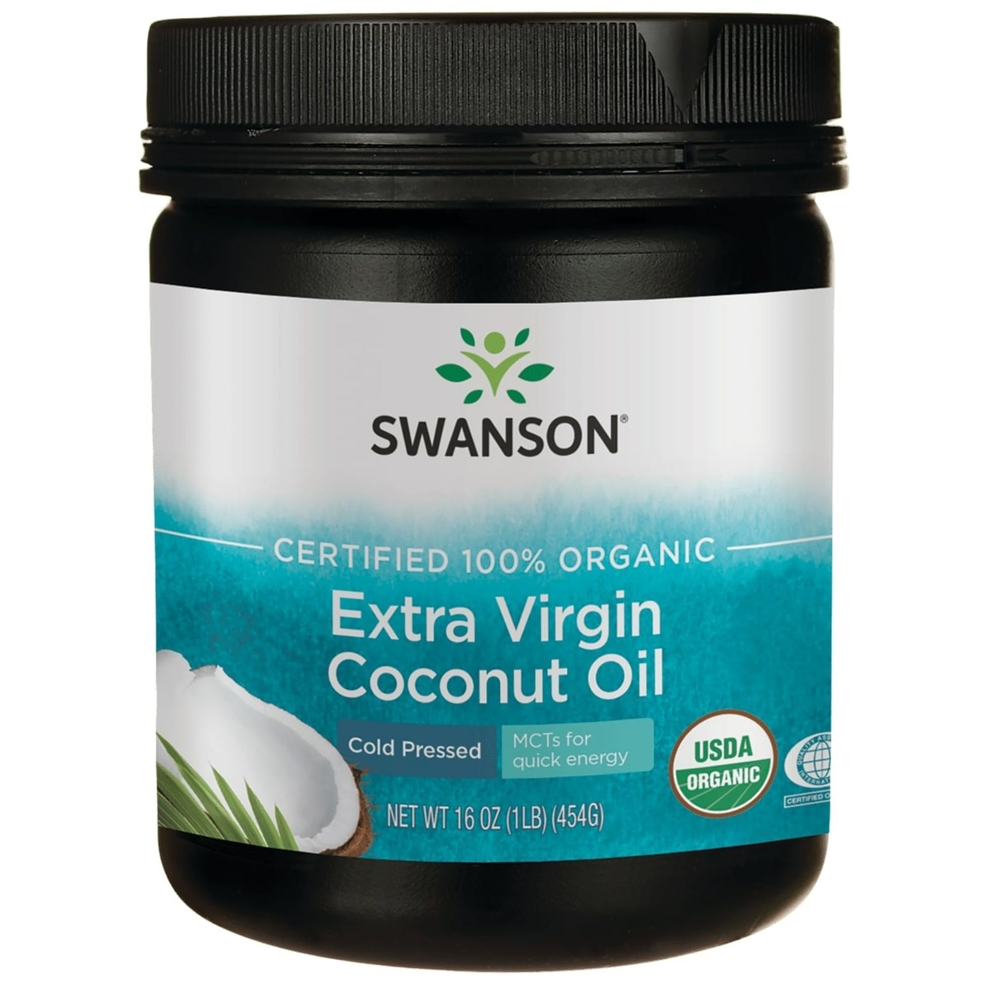 Swanson Certified 100% Organic Extra Virgin Coconut Oil 16 Ounce (1 lb) (454 g) Solid Oil