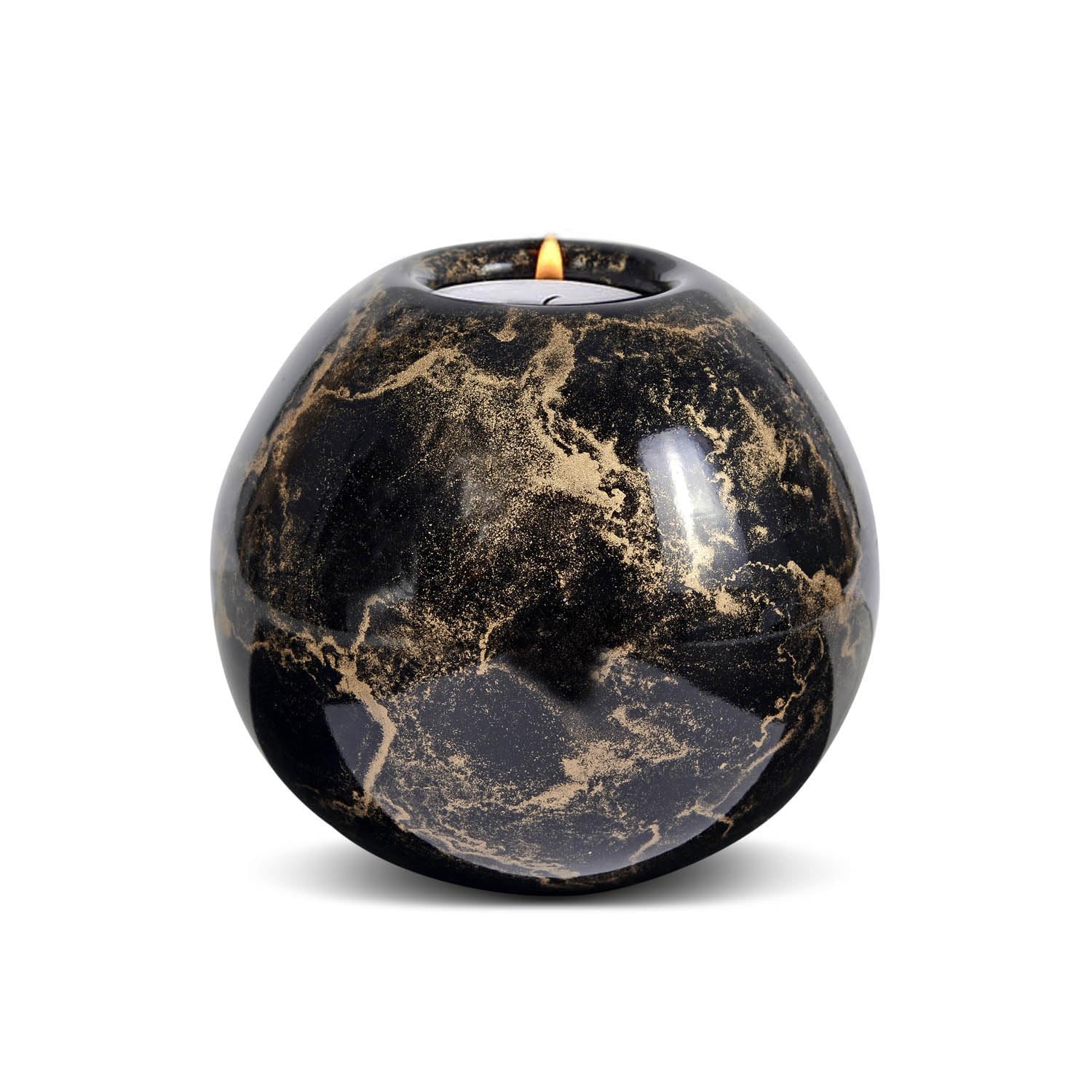 Terroso Mini Urn with Candle Holder | Elegant Glass Urn for Loved Ones | 200ml Keepsake - Black/Gold Marble — image 1