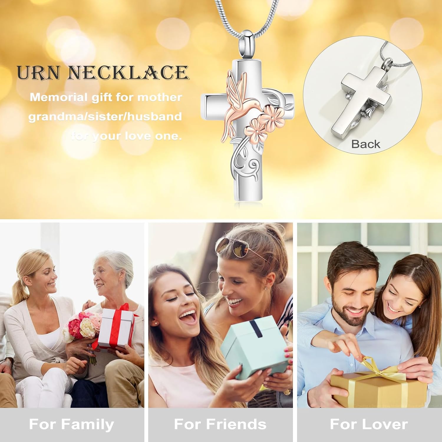 Cross Hummingbird Urn Necklace for Ashes Flower Ashes Pendant Memorial Necklace Cremation Jewelry Ashes Keepsakes Necklace Gift for Loss of Loved Ones Memorial Jewelry - Image 3