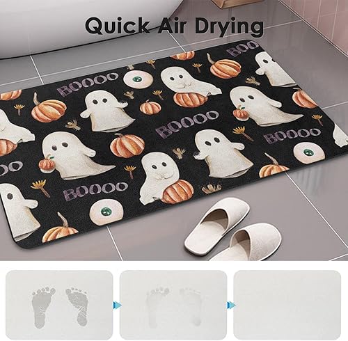 Miniatura 3 de Tapete de baño con diseño de fantasma de Halloween, diseño de calabaza vintage, de secado rápido y súper absorbente, tapete de goma antideslizante