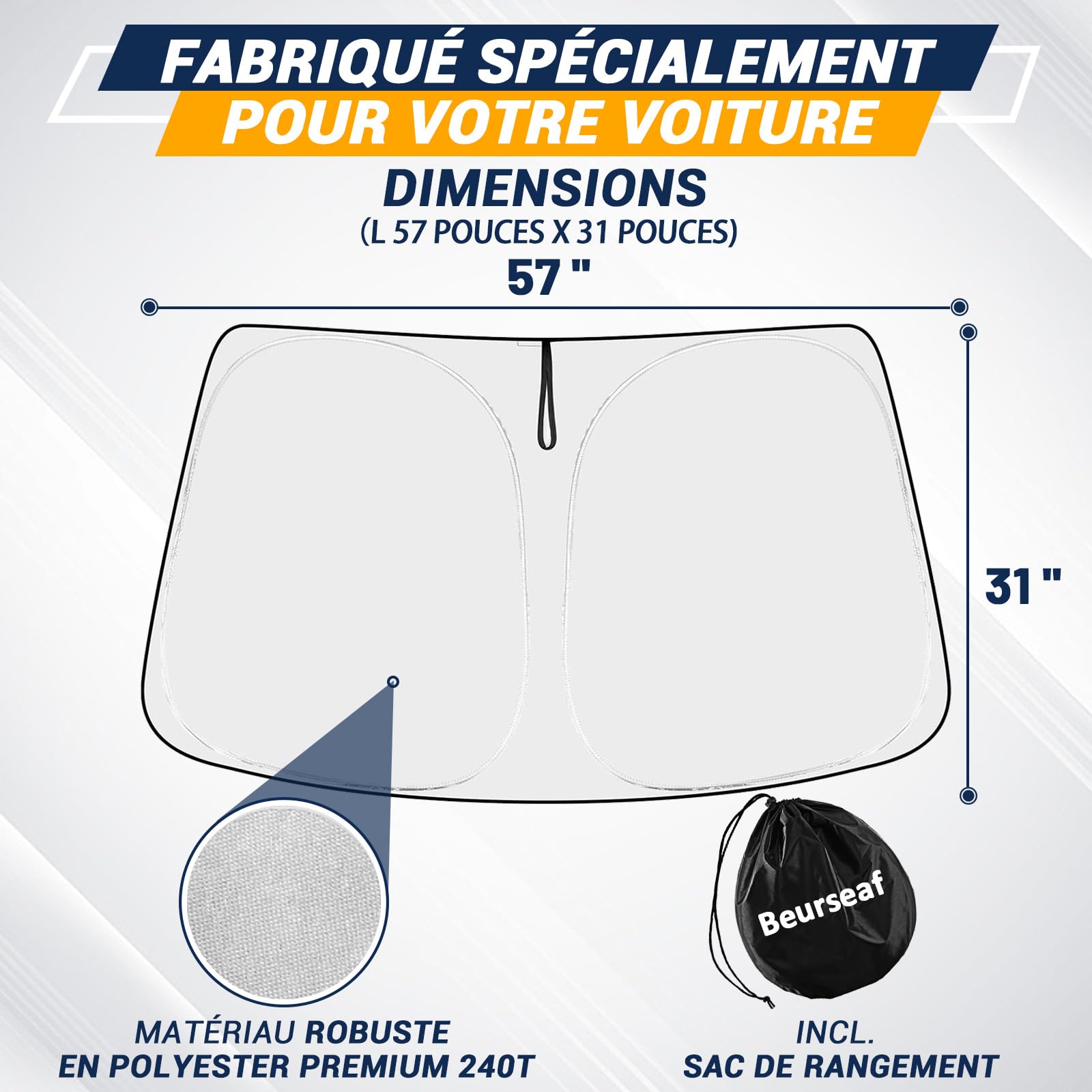 Pare-Soleil Voiture,Pare-Brise de Voiture,Protection UV Voiture,2025 Pliable Parasol réfléchissant avec Protection UV pour Pare-Brise Voiture (L)