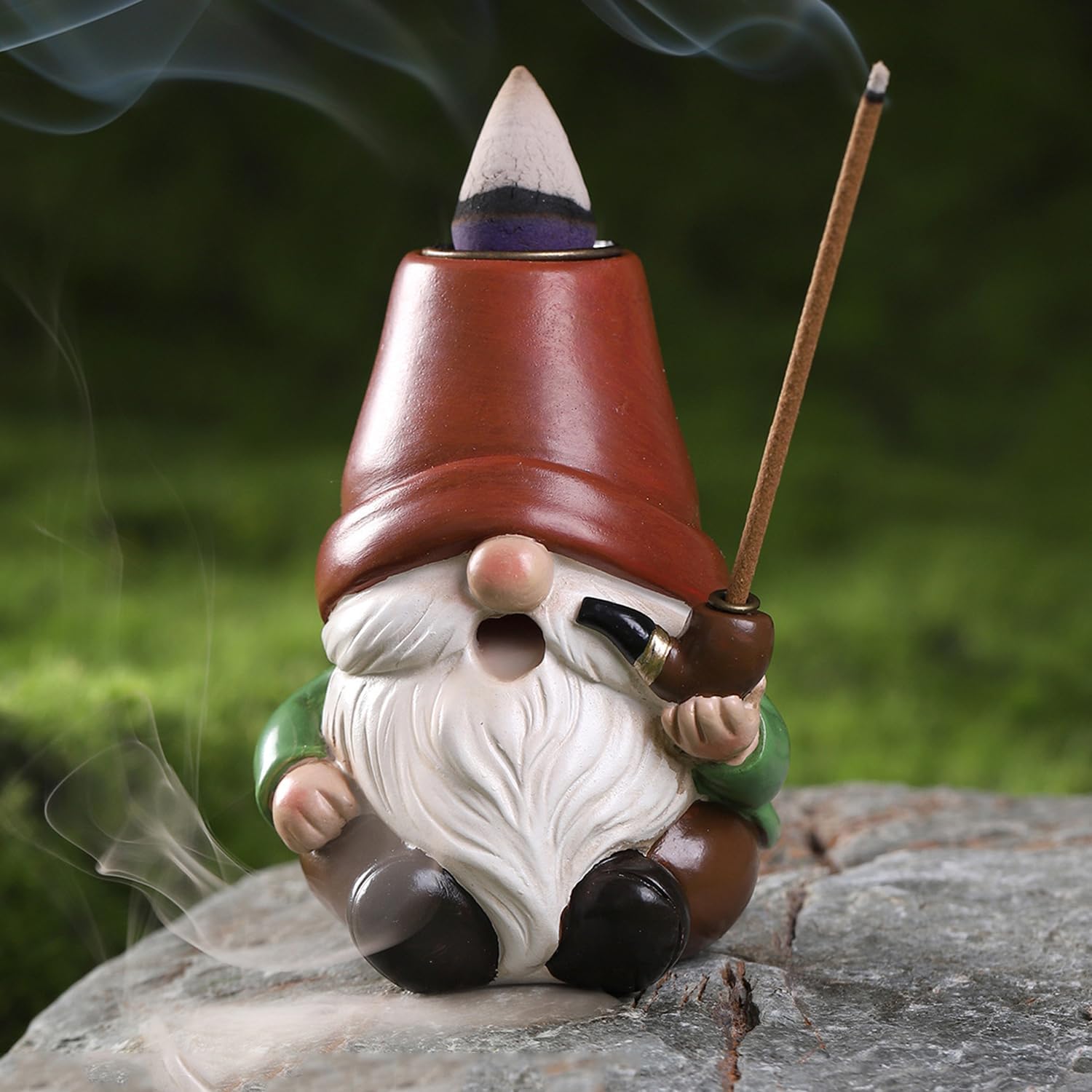 Gnome Incense Holder for Sticks and Incense Cone Holder, Resin Mini Gnomes Figurines Incense Stick Holder, Cute Incense Burner for Yoga Meditation Home Office Decor,Gnome Gifts for Women (Red)