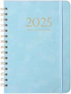 2025 Planner Weekly and Monthly Planner 2025, 6.4" x 8.5", Jan - Dec 2025, Calendar Planner Daily Planner, Premium Pages, Twin-Wire Binding, Tabs, Elastic Closure, Pocket, Faux Leather Cover, Yearly Agenda, Blue