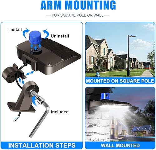 Miniatura 6 de Juyace Luz LED de estacionamiento de 150 W, iluminación de área de calle al aire libre con soporte de brazo de fotocélula del atardecer al amanecer,