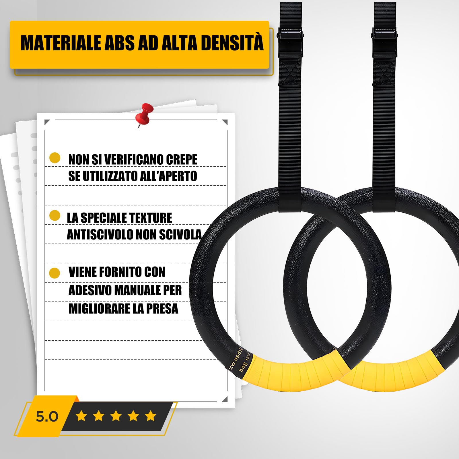 Anelli Ginnastica Fitness - Con Cinghie Regolabili 4m - Per Allenamento Calisthenics E Muscle Up - Foto 3