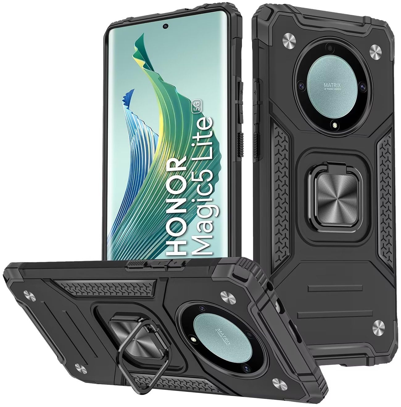 TEYYOS Cover Per Honor Magic5 Lite 5G - Custodia Protettiva Dual Layer (TPU + PC) Con Supporto Regolabile - Verde - 6