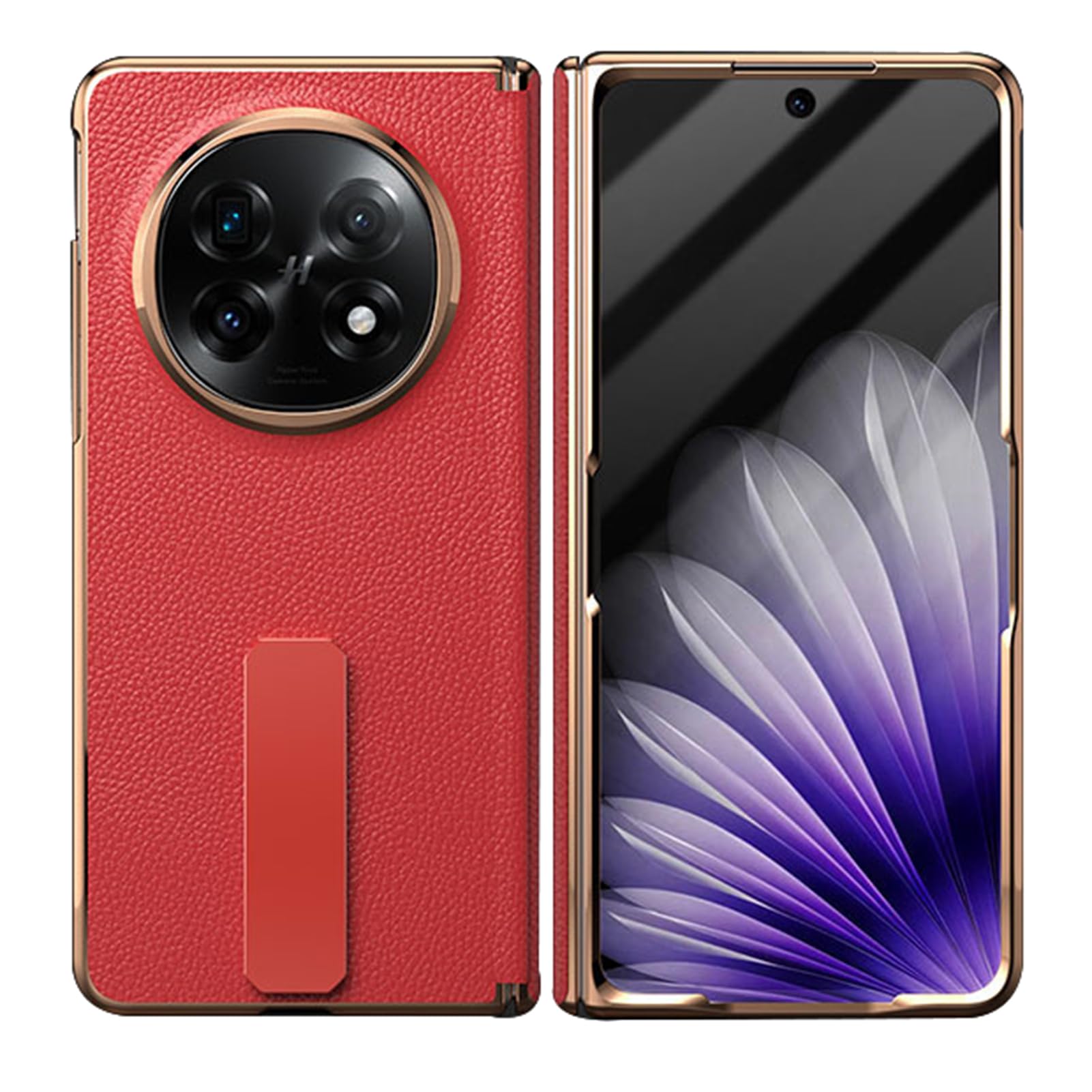 Etui z prawdziwej skóry do Oppo Find N5, ochrona ekranu, tekstura liczi, etui na telefon, kompleksowa ochrona z podpórką, czerwone, Find N5