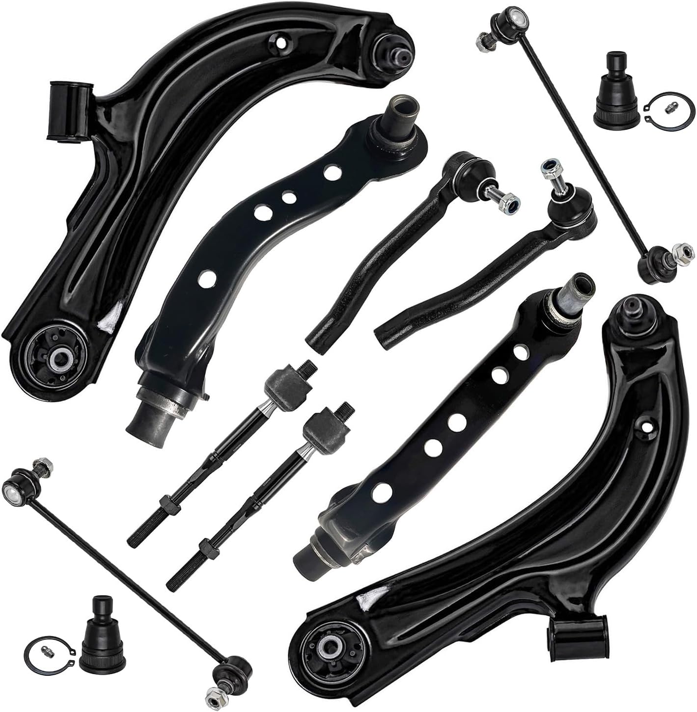 Detroit Axle - 12pc Front End Control Arms Kit for 13-19 Nissan Sentra NV200, 4 Control Arms 4 Tie Rod Ends 2 Sway Bars 2 Lower Ball Joints 2013 2014 2015 2016 2017 2018 2019 Replacement