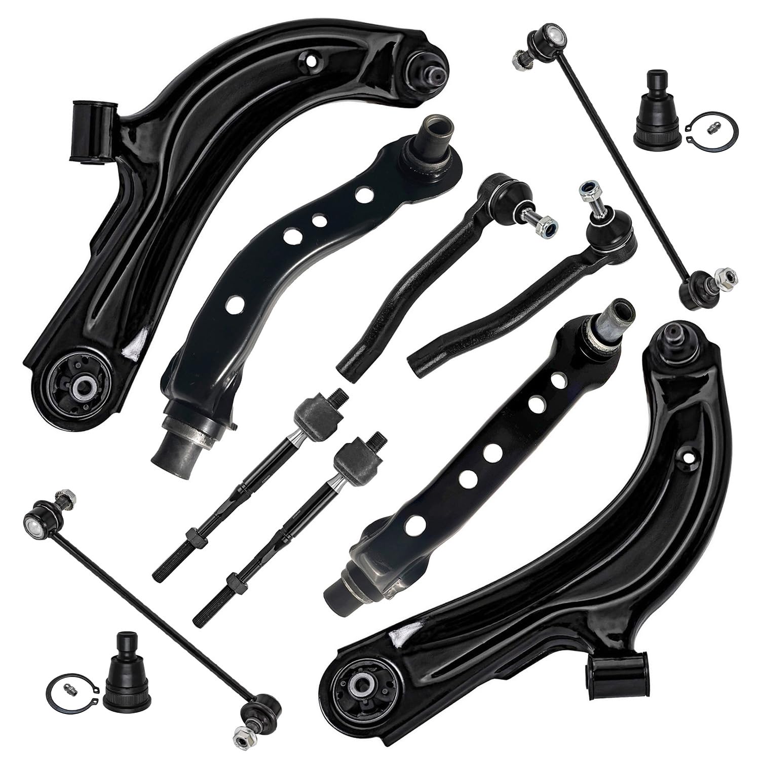 Detroit Axle - 12pc Front End Control Arms Kit for 13-19 Nissan Sentra NV200, 4 Control Arms 4 Tie Rod Ends 2 Sway Bars 2 Lower Ball Joints 2013 2014 2015 2016 2017 2018 2019 Replacement